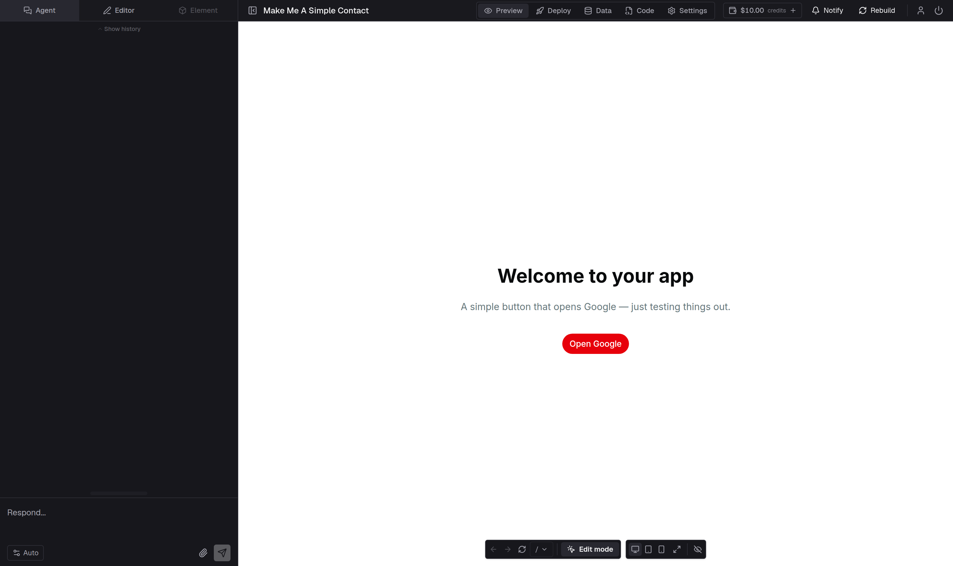 A new app in the builder